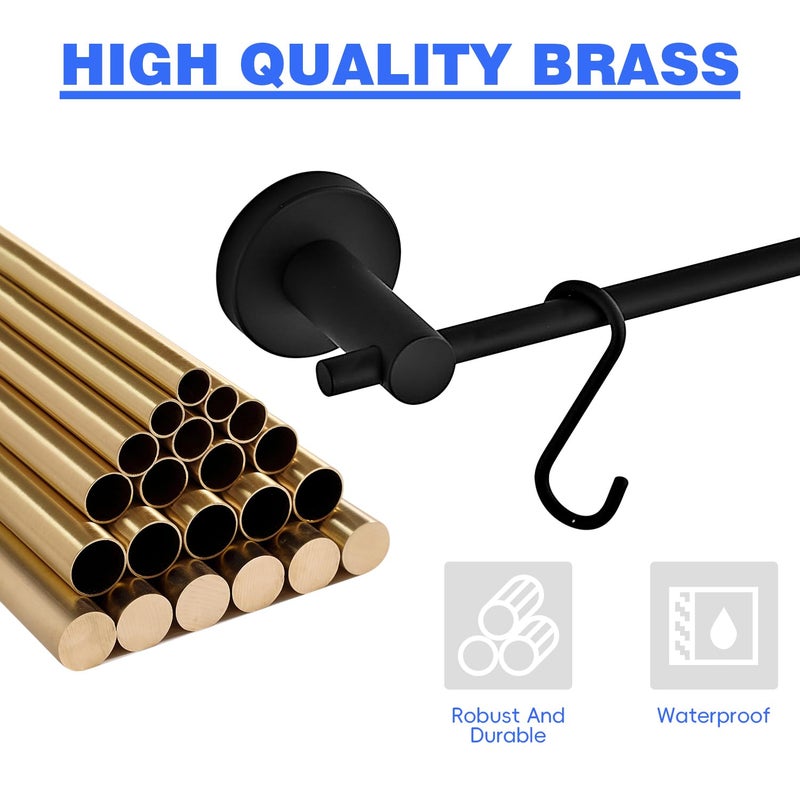 Hiendure 21.6 Inch Towel Bar with 5 S Shaped Hooks,Brass Towel Holder Brushed Gold Towel Rack for Bathroom Kitchen - Image 4